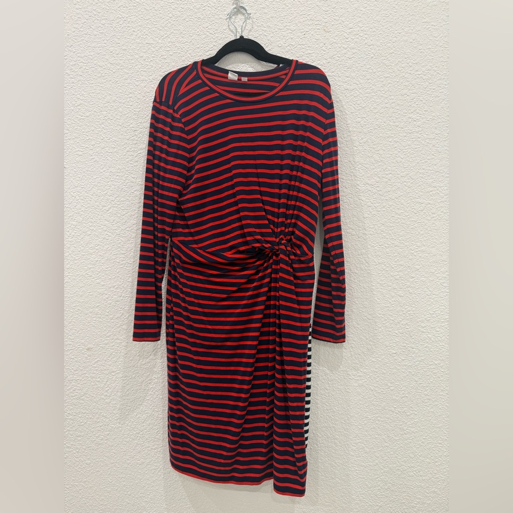 GAP Long Sleeve Red and Black Striped Dress